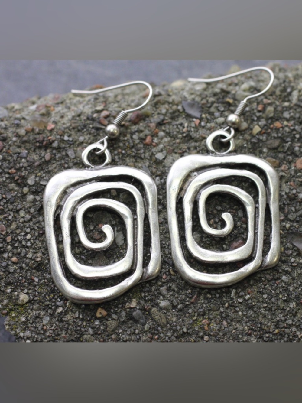 Sterling Spiral Square Dangle Earrings - Silver